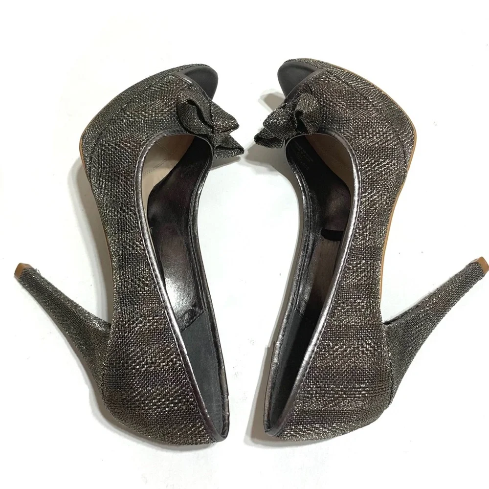 EUC Zara Charcoal Gray Metallic Textured Evening Heels Sz EUR 37 - Picture 5 of 12